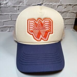 Whataburger Trucker Hat Mens OSFM Cream Navy Blue‎ Mesh Snapback Texas USA Logo